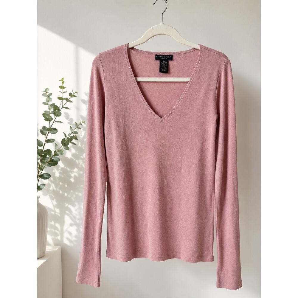 Banana Republic Pink V Neck Sweater Women Medium Silk Blend Knit Top - Picture 1 of 6